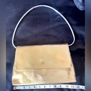 Gold Colored Clutch Purse w/ Silver Half-Circle Metal Handle